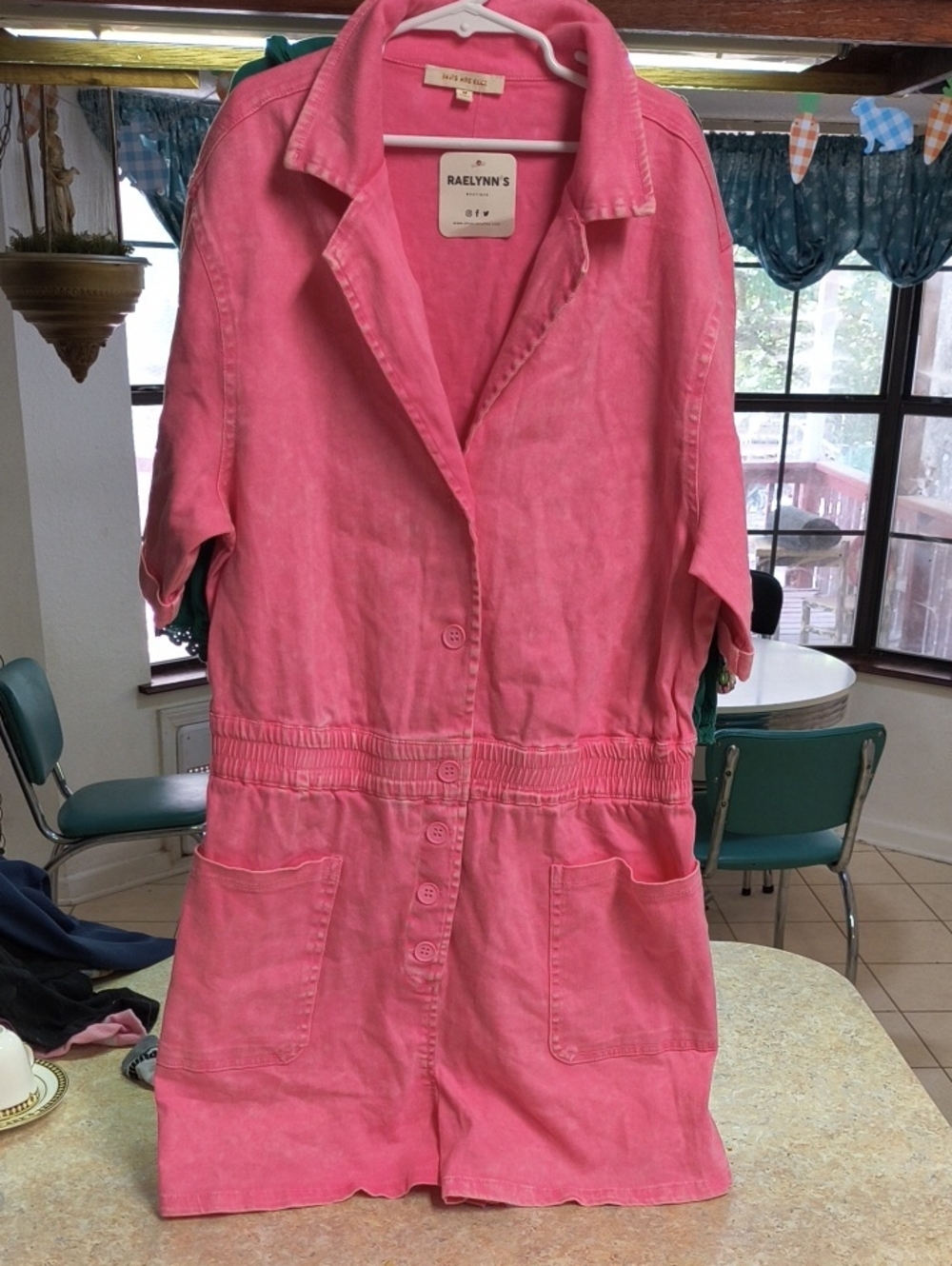 Skies Are Blue Pink Short-Sleeve Utility Romper Sz M Nwt